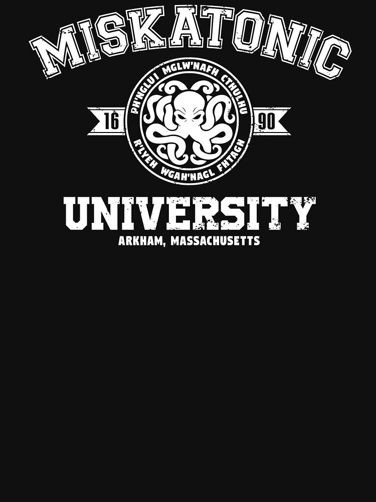 Miskatonic University (White Print) by Lost In Shirts Unisex