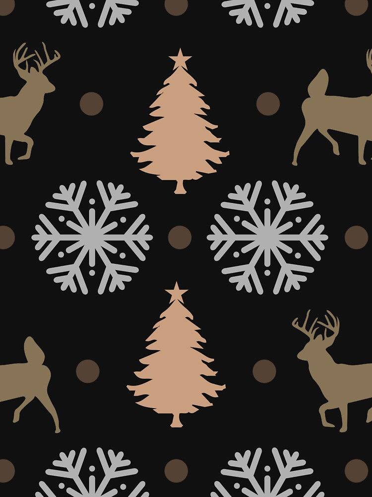 Funny Enchanting Christmas Deer Pattern, Holiday Snowflake Design with Pine Trees, Festive Winter Season Celebration by NADIASHOP86