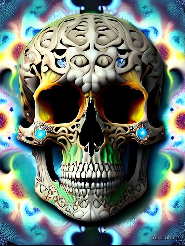 Skull Tie Dye Psychedelic Trippy Festival Hippie Graffiti Biker by Anticulture