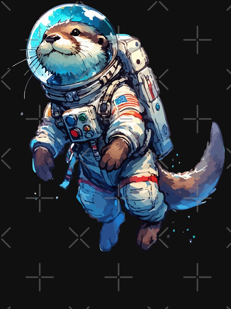 Otter Astronaut Space Watercolor by TomFrontierArt
