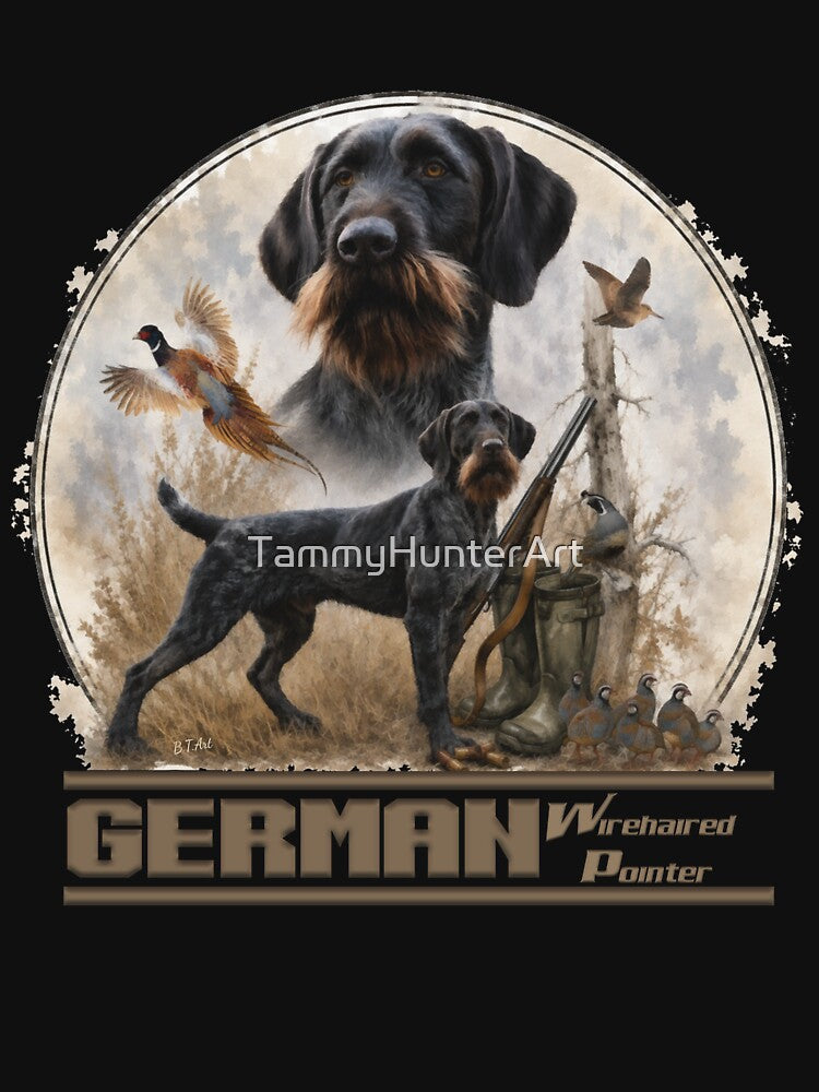 German Wirehaired Pointer, Hunting Companion | Rustic Sporting Dog Watercolor by TammyHunterArt