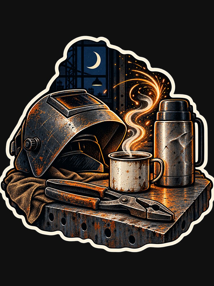 Midnight Welding Bay Coffee Break Sticker by WaynesCave