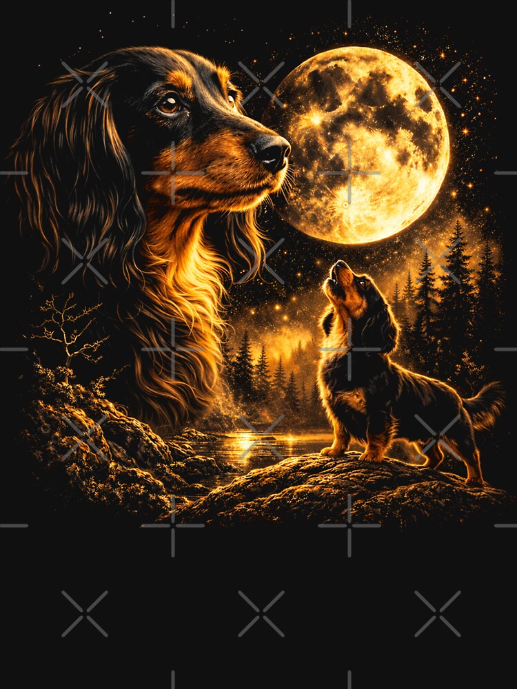 Dachshund Howling to The Moon Vintage 90s Retro Dachshund Graphic by will freed18 Unisex