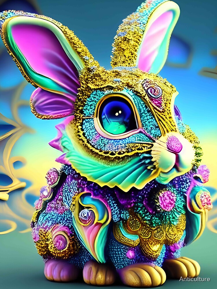 Bunny Rabbit Psychedelic Easter Gift AOP Rainbow Neon Trippy Animation Animal Stuffed by Anticulture