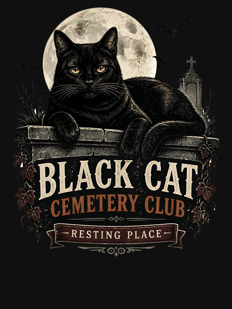 BLACK CAT CEMETERY CLUB Resting Place Halloween Vintage Screen Print by BernoNickel
