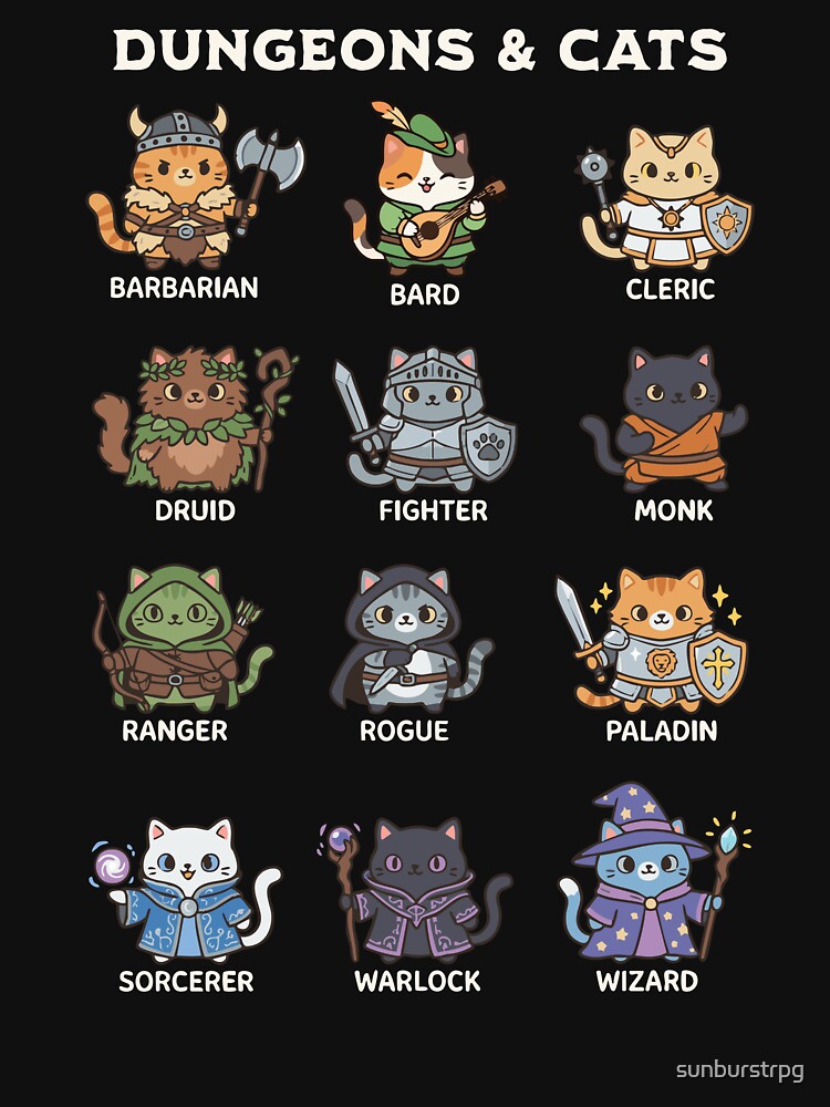Dungeons & Cats - All DnD Classes by sunburstrpg Unisex