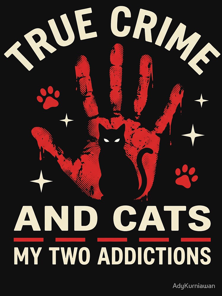 True Crime and Cats My Two Addictions Retro Poster Design by AdyKurniawan