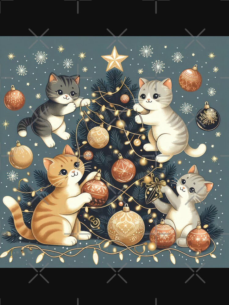Christmas Vintage Funny cats with a Christmas tree,Christmas Funny animals,christmas retro,Christmas Vintage by Expressions-Sel
