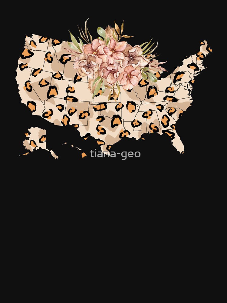 USA map print. United States of America. Leopard floral map by tiana-geo