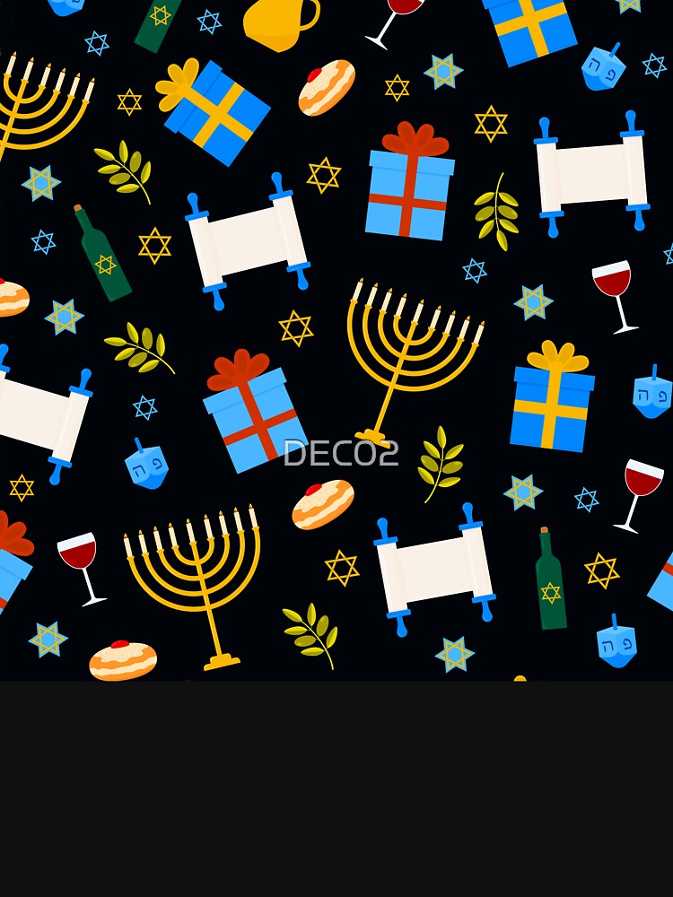 Hanukkah Menorahs, Presents, Torah Scrolls, And Wine Pattern by DEC02
