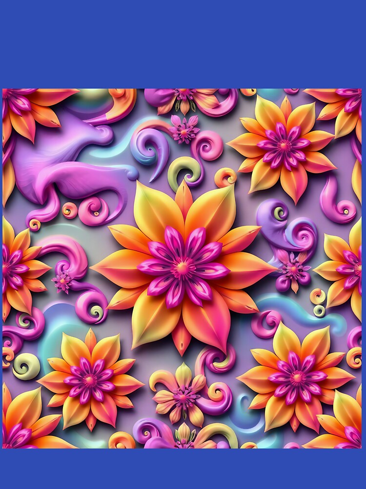 Lavender and Orange Seamless Pattern, 3D Flower Digital Paper, Pastel Fantasy Floral Print by TheGaliyaStudio