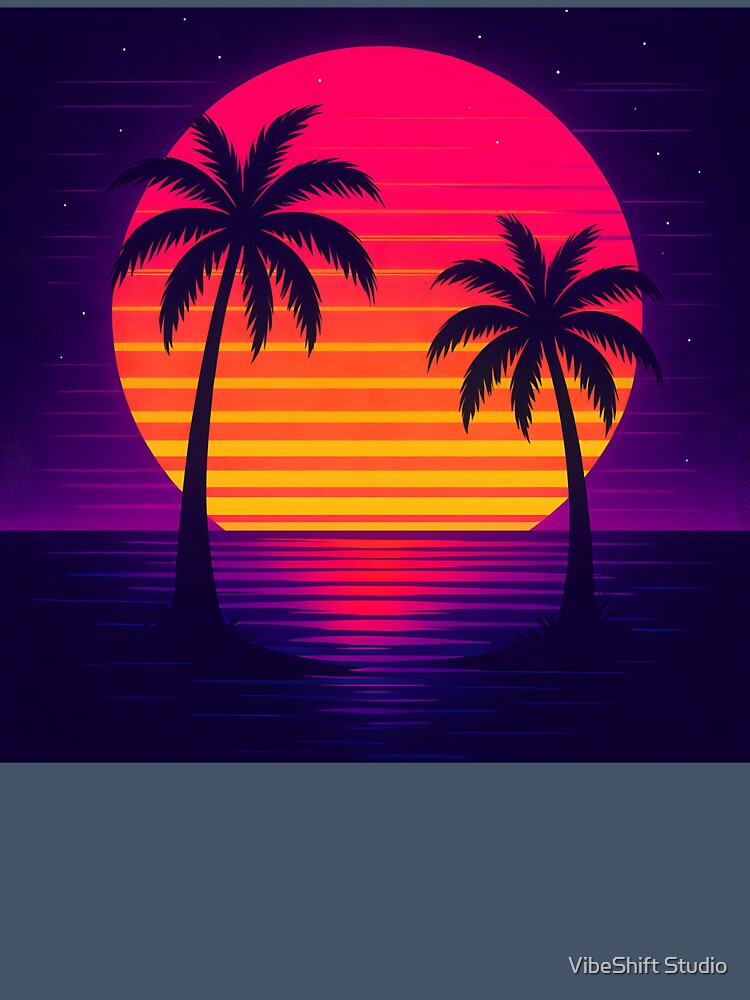 Synthwave Neon Sunset Tropical Palm Trees Retro 80s Art by VibeShift Studio