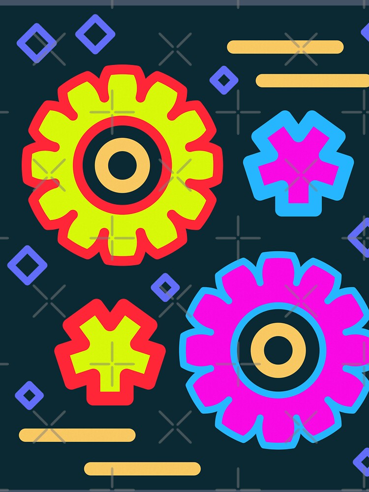 Dark Retro 90s Memphis Style Cogs and Diamonds by The Nomadic Designs