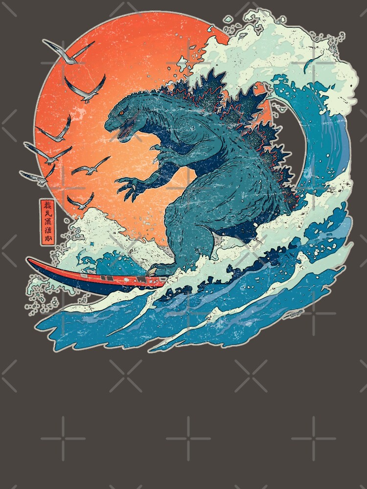 The Great Wave Godzilla Surfer shirt, Funny Surfing monster by KreativKulture Unisex