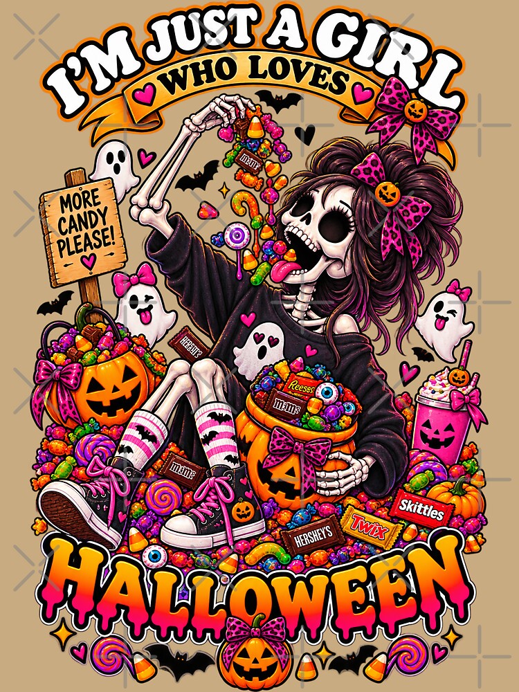 ⭐ CRYPT OR TREAT COLLECTION - SKELETON ATTEMPTING TO EAT HALLOWEEN CANDY - GIRL by WheelieGdArt