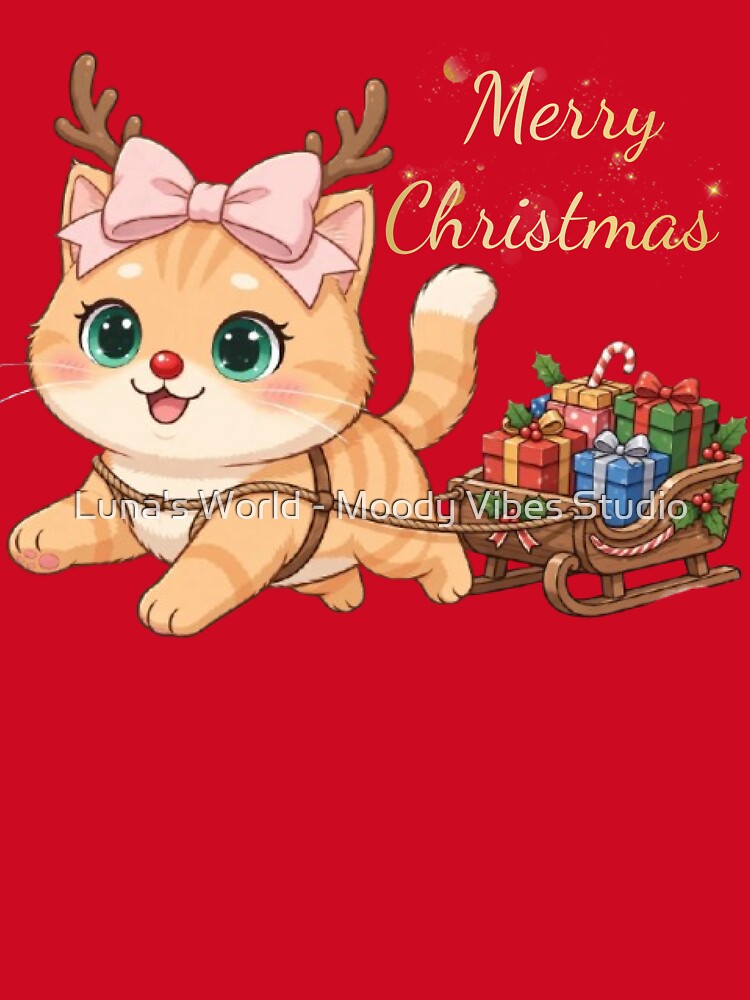 Merry Christmas Reindeer Cat Sleigh by Luna's World - Moody Vibes Studio