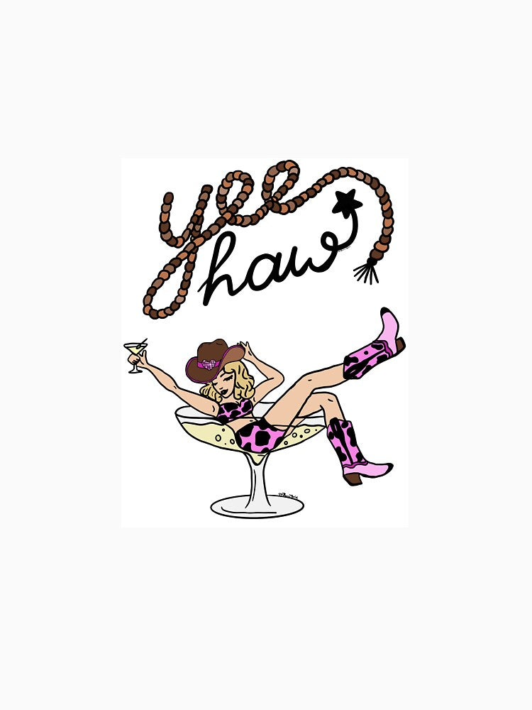 Yee Haw Cowgirl in Martini Glass - Retro Western Pin-up Art by Cosmic-Meadows