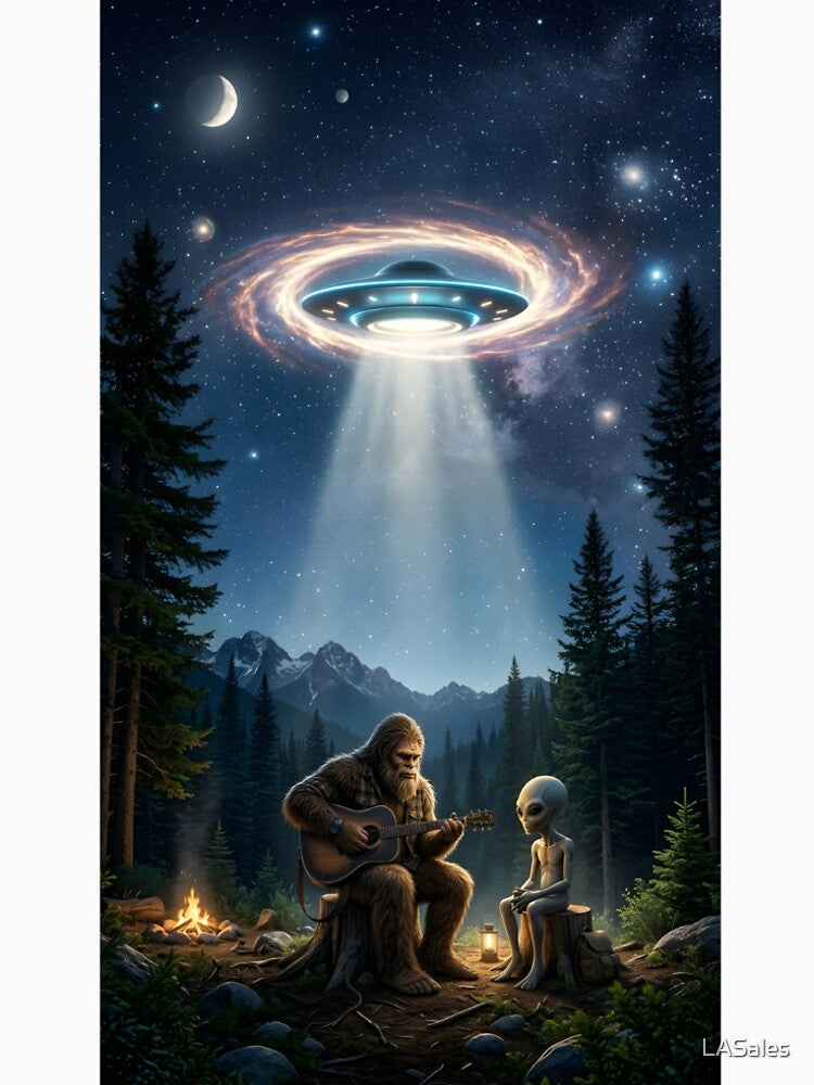 Bigfoot Playing Guitar With Alien by LASales Unisex
