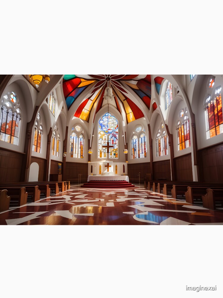 Interior of a Gaudi-Inspired Church Adorned with Exquisite Stained Glass by imaginexai