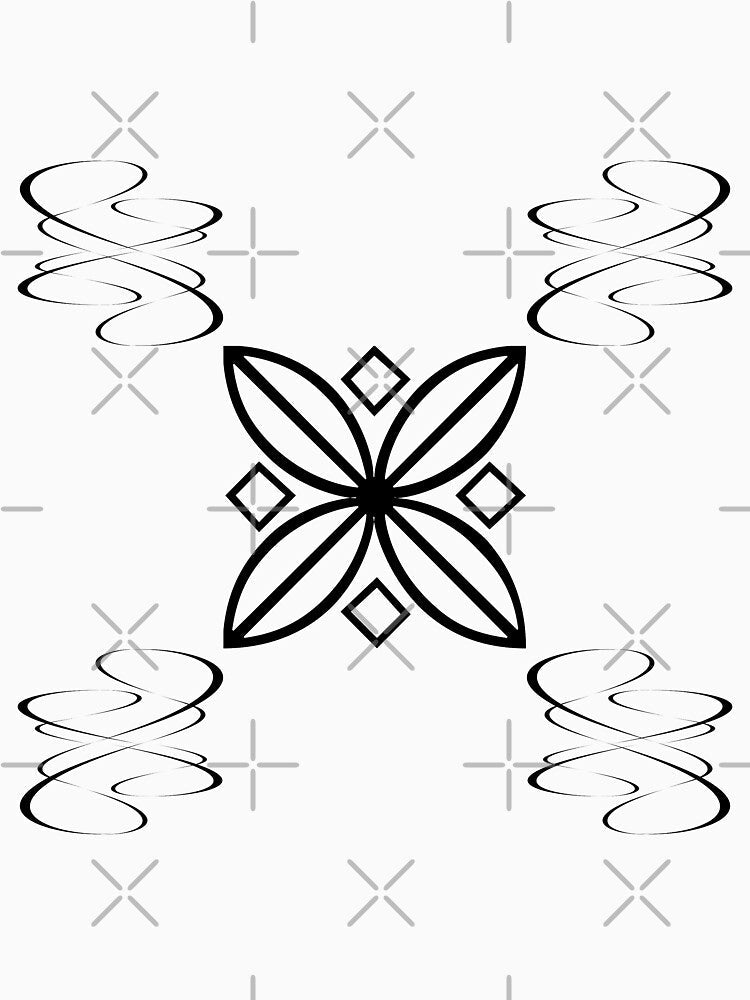 Black over White Abstract Line Art Flower Pattern by BrightMint Unisex