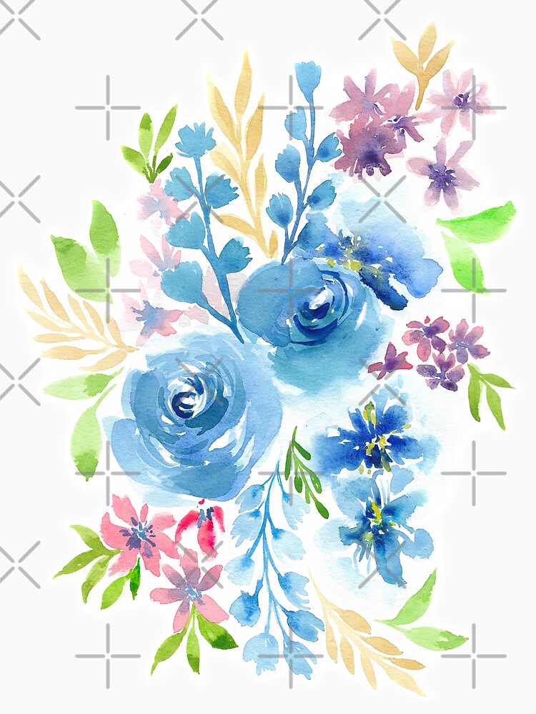 Blue Flowers in Watercolor Painting by MyArt23 Unisex