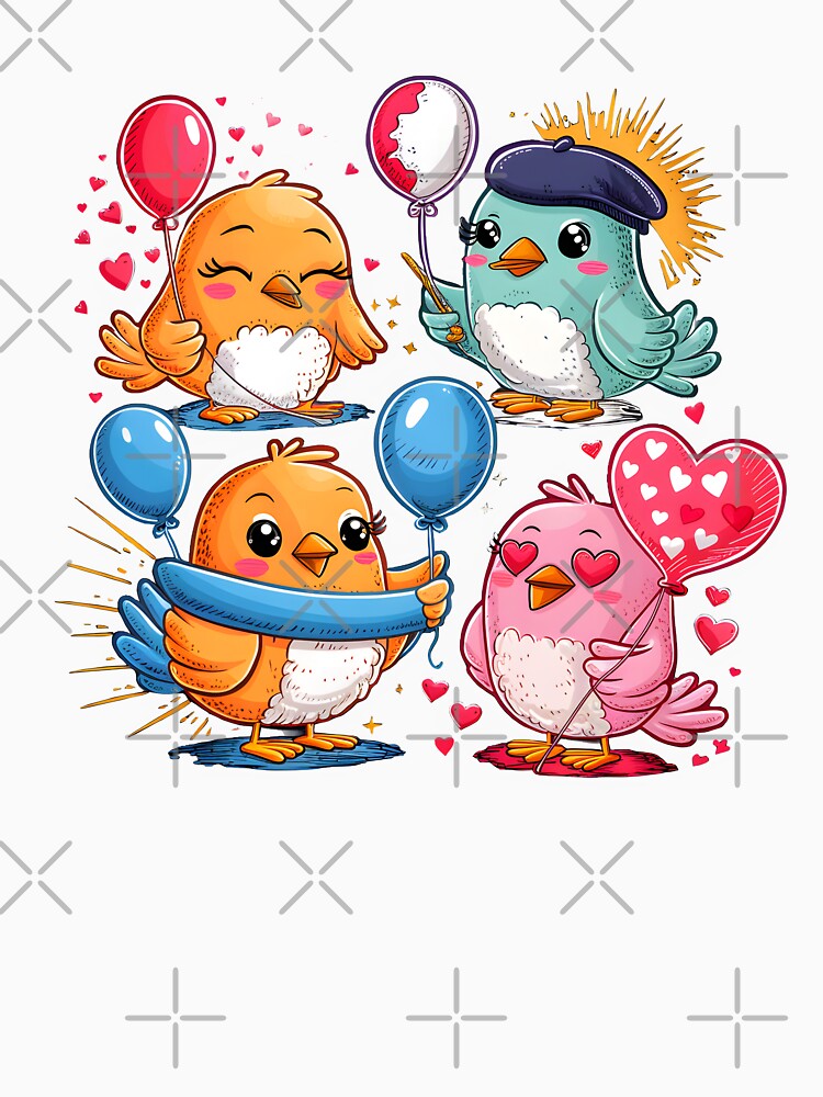 Cute Kawaii bird love earth set of 4 birds by madevdine Unisex
