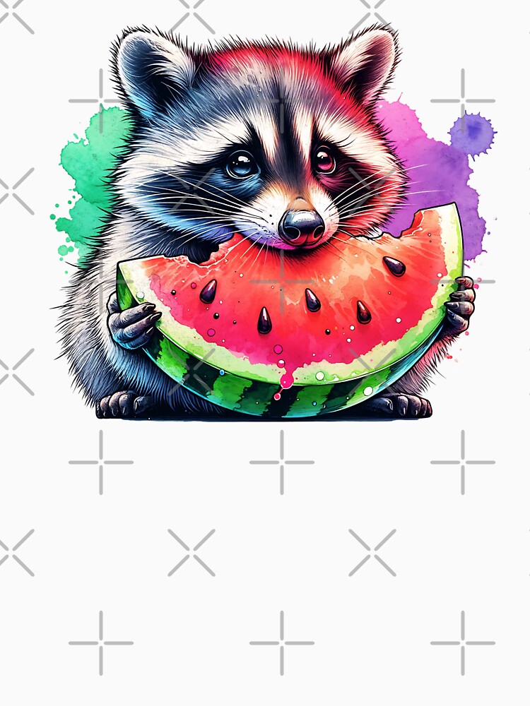 Watercolor Raccoon Eating Watermelon by TheAnimalZ00