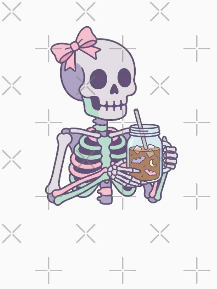 Cute Skeleton Drinking Iced Coffee Pastel Goth Aesthetic by CozyDesignsCo Unisex