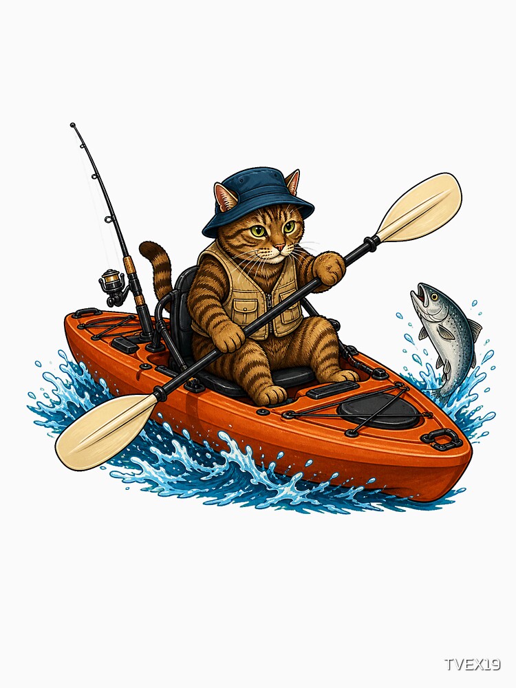 Kayak Fishing Brown Tabby Cat by TVEX19