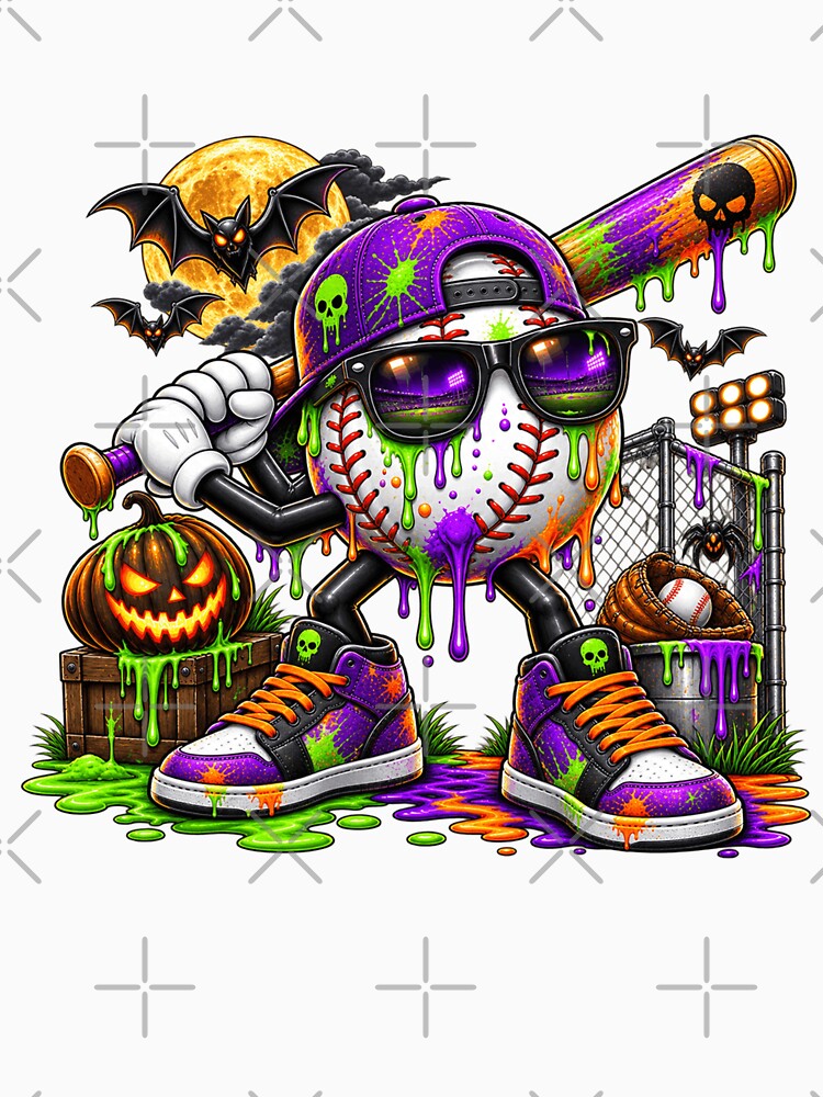 Halloween Baseball Drip Character Spooky Sports Bat Pumpkin Season Baseball Lover by 76Valeria