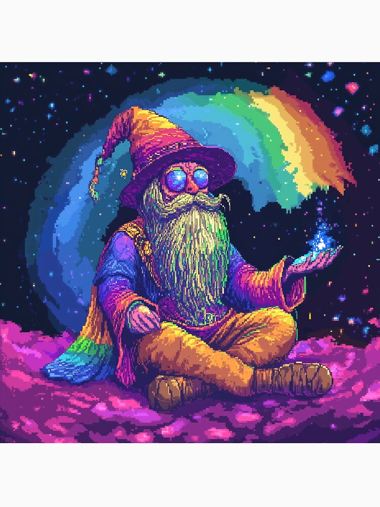 Trippy Wizard Rainbow Pixel Art by Kaos-Bit Unisex