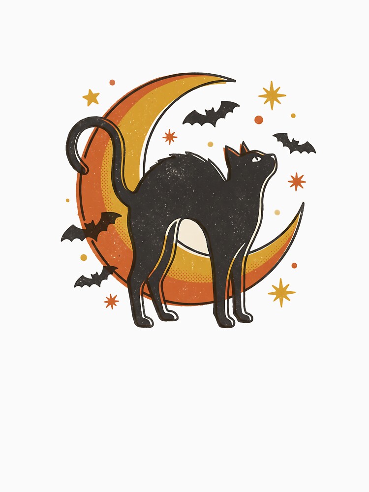 Retro Halloween Vintage Black Cat and Moon Print by mindshocker
