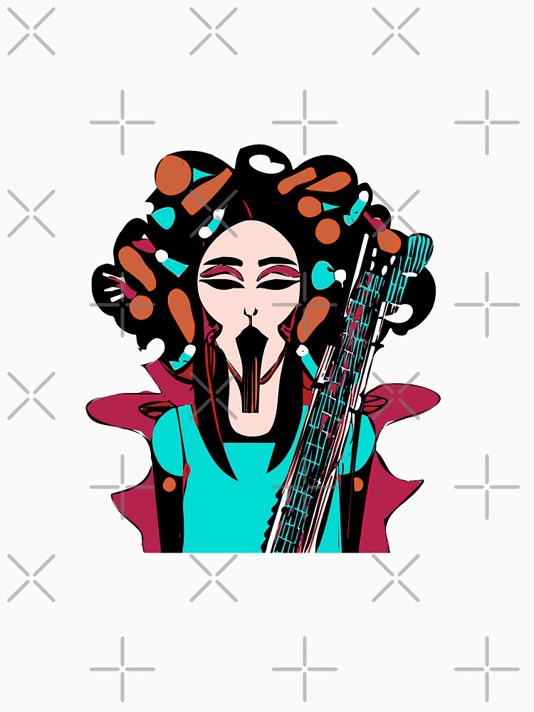 "Colorful Groove: A Guitar-Strumming Woman" by FunnyShopGirl Unisex