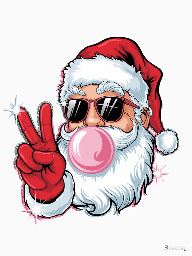 Retro Santa Christmas Blowing Bubble, Vintage Merry Christmas , Funny Santa With Sunglasses Xmas Holiday Sublimation by Bouchey