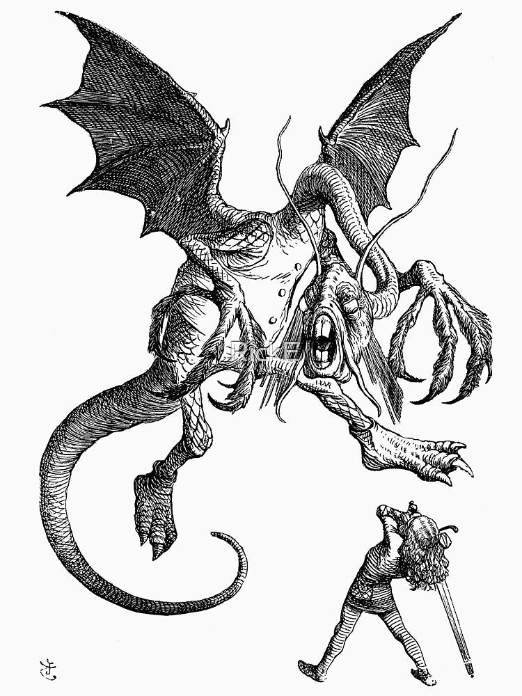 Alice and the Jabberwocky - Alice in Wonderland - Vintage Art by RickE Unisex