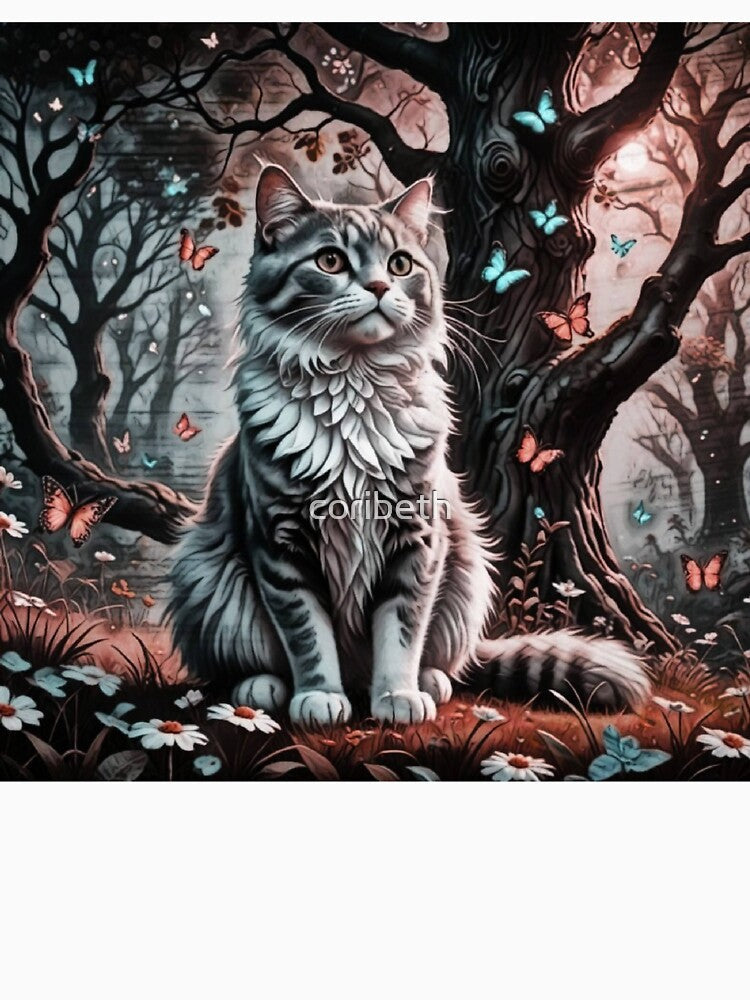 Fluffy Grey Cat with Butterflies by coribeth Unisex