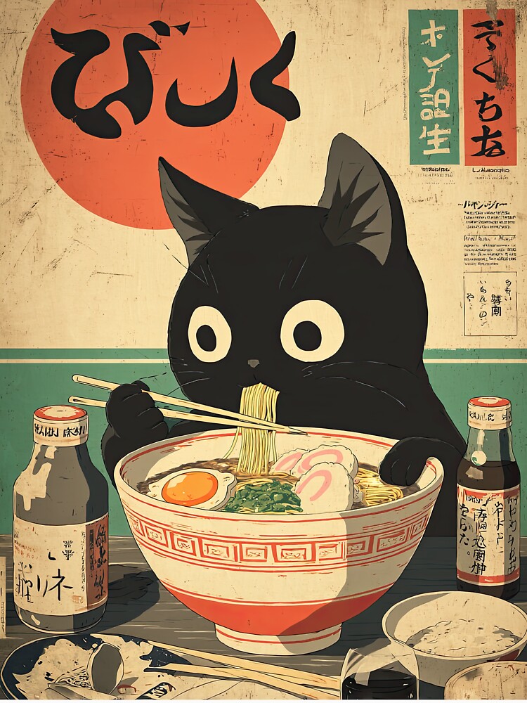 Kawaii Kuro Neko Ramen Run by Retro Type Unisex