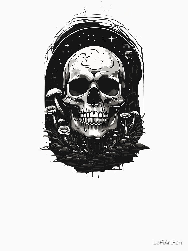 Whimsy Goth Skull & Mushrooms: Casual Y2K Grunge Aesthetic by LoFiArtFart Unisex