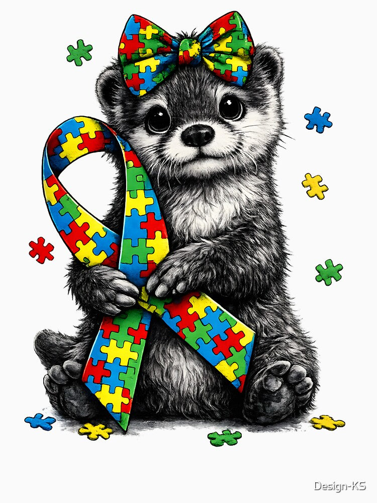 Autism Highland Otter Puzzle Ribbon – Cute Retro Autism Awareness Design by Design-KS