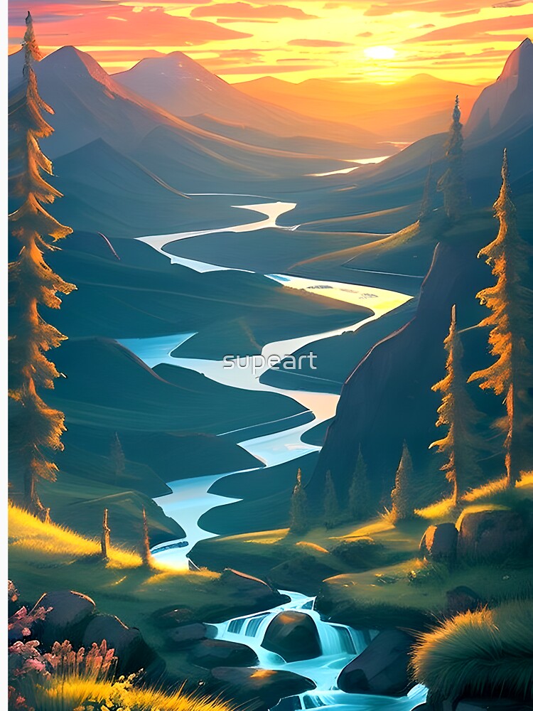 Minimalistic River Valley Poster by supeart Unisex