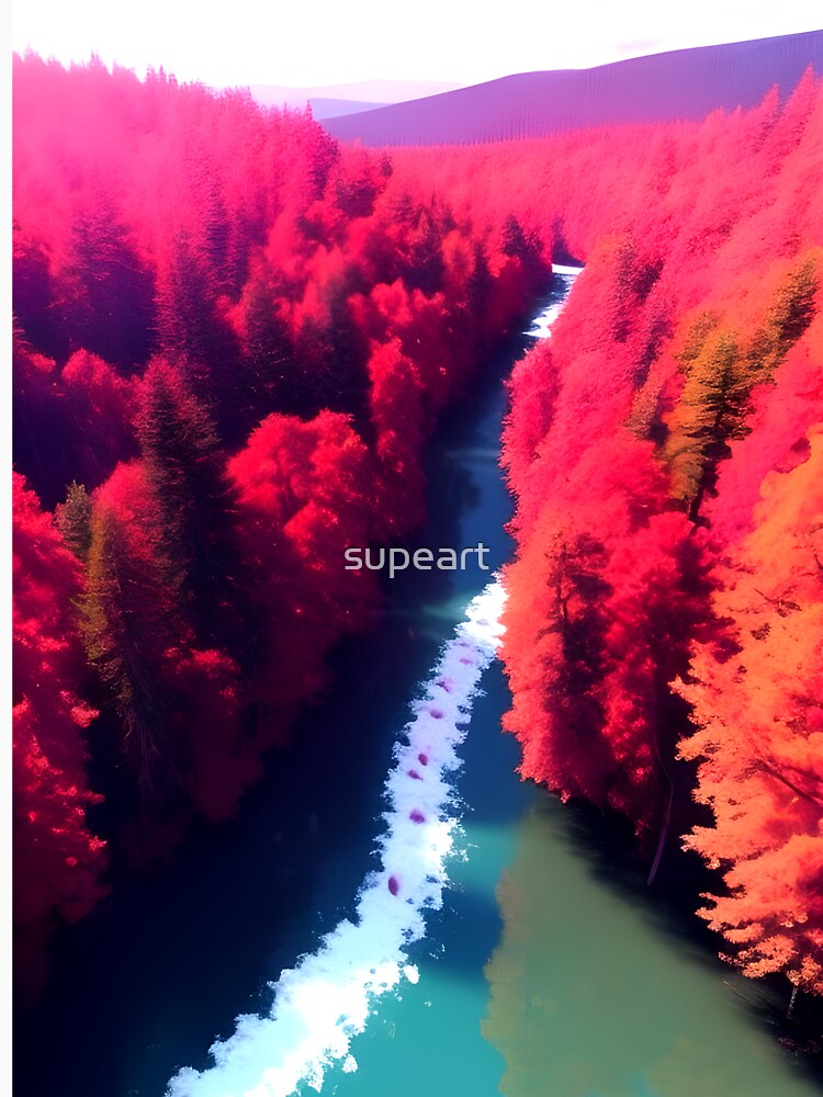 Red Forest & River View Landscape Art by supeart Unisex