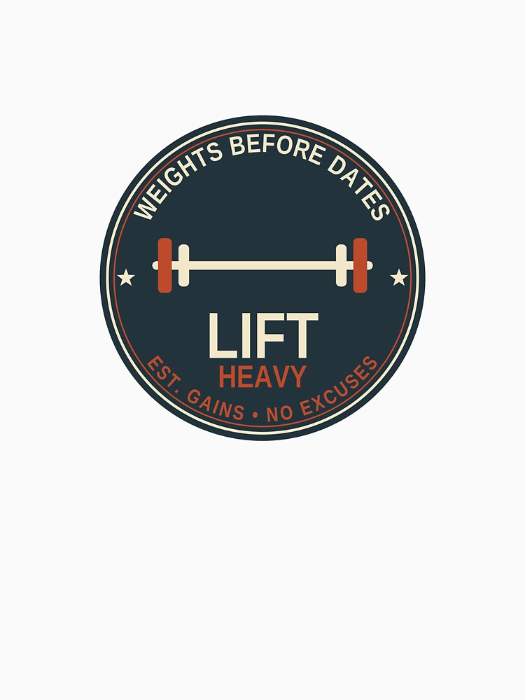 Weights Before Dates — Funny Retro Gym Fitness Badge by NEXTFORMSTUDIO