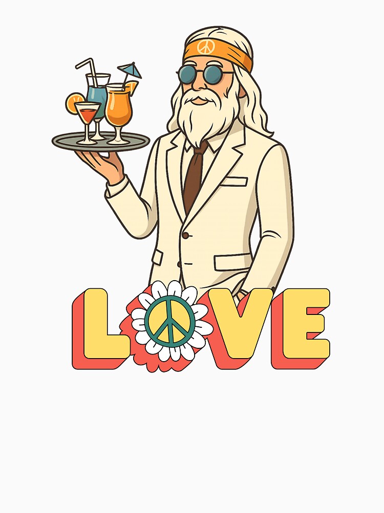 Elderly White Hippie Waiter – Funny Retro Cocktail Server Design by Lunaria Arts Unisex