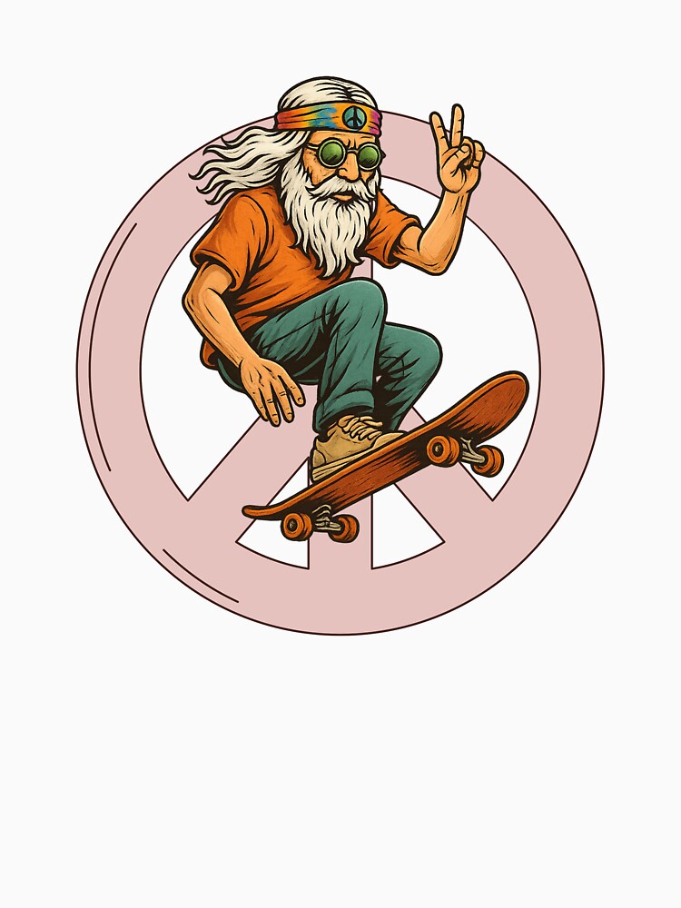 Elderly White Hippie Skateboarder – Funny Retro Skater Design by Lunaria Arts Unisex