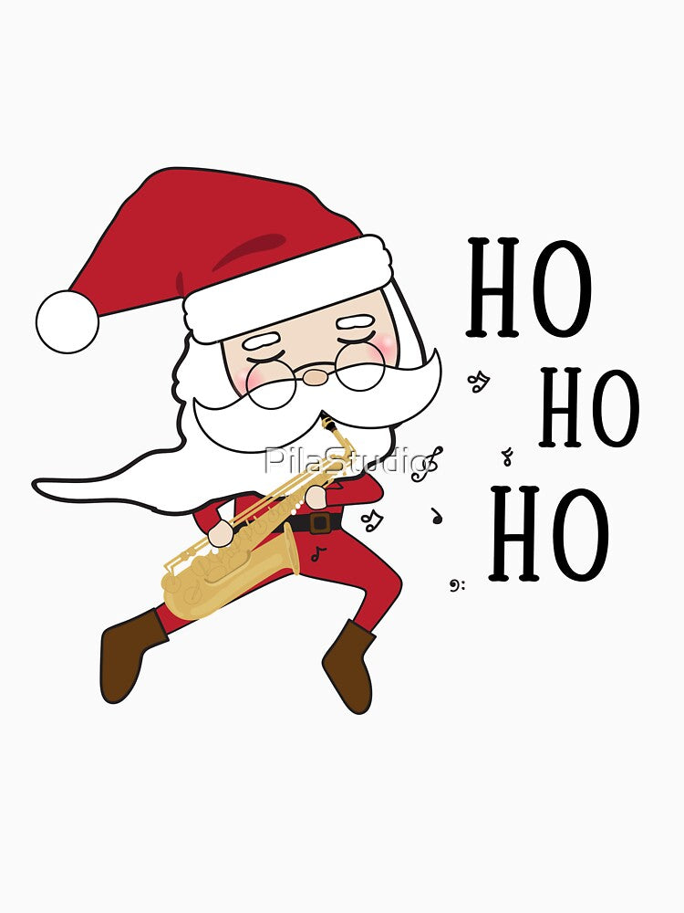 Santa playing the saxophone Merry Christmas Ho Ho Ho by PilaStudio