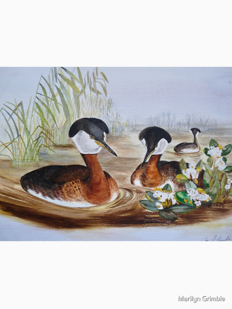 Crested Grebes - watercolour by Marilyn Grimble Unisex