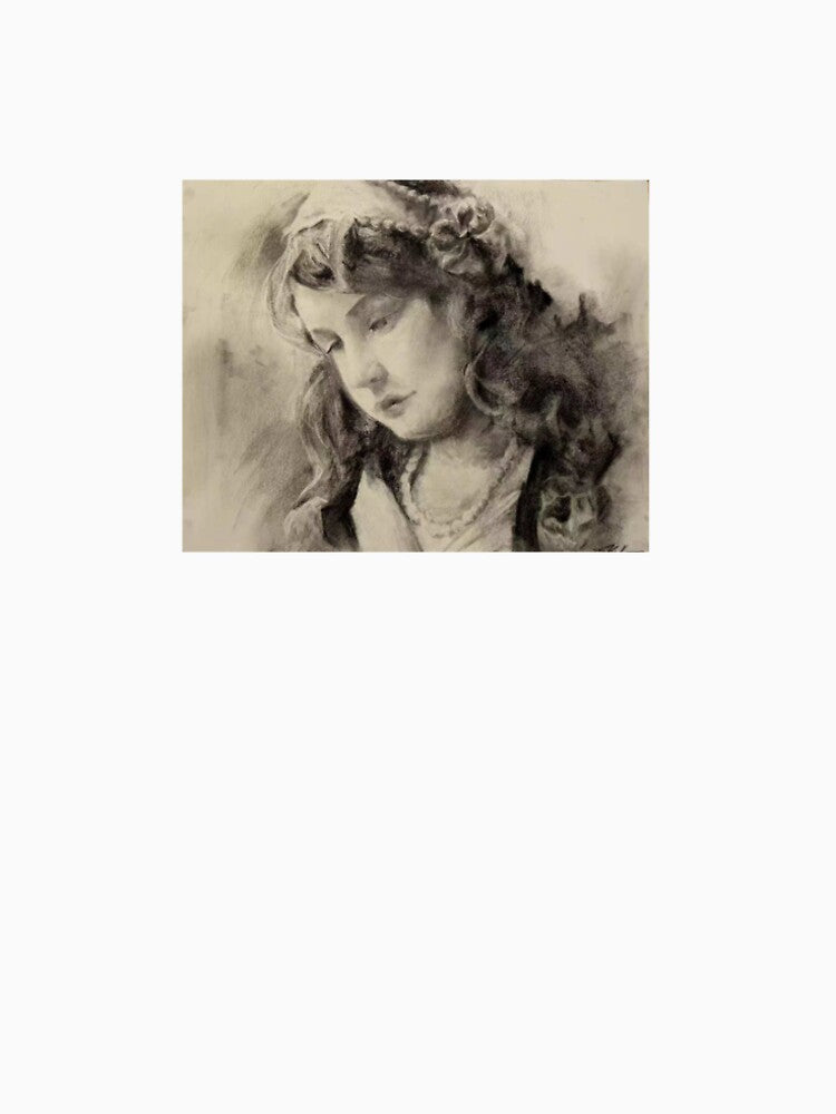 Vintage Charcoal Sketch Melancholic Female Portrait by jadexjournal Unisex