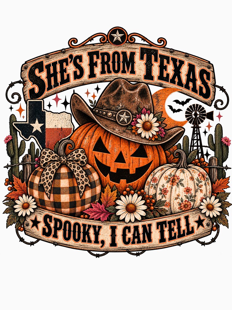 She's From Texas – Western Cowgirl Halloween Pumpkin Design by PNGberry