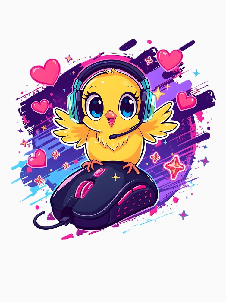 Cute Gamer Chick Sticker | Kawaii Gaming Chick with RGB Headset & Gaming Mouse | Anime Baby Bird Gamer | Gaming Gift by dreamz-world