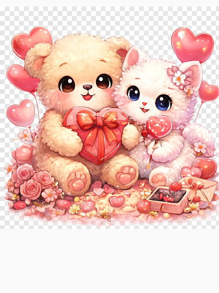 Kawaii Valentine Love – Cute Bear & Kitten by kimkosovo Unisex